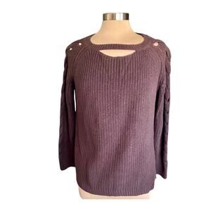 Altar'd State Chocolate Brown Gretchen Braided Cutout Sweater Size M Chunky Knit